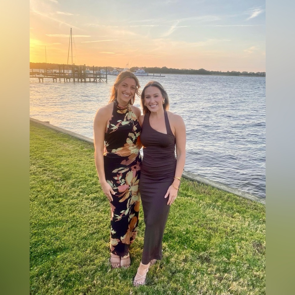 Brown floral wedding guest dress